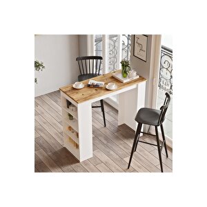 Lowa 120 Cm Raflı Bar Masası Mutfak Yemek Masası Atlantik Çam-beyaz Lw1-aw