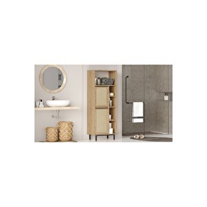 Leena Banyo Dolabı Çok Amaçlı Dolap 2 Kapaklı Metal Ayaklı Uv Baskı Sepet-jüt La10c-su