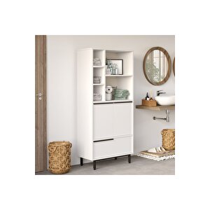 Leena Banyo Dolabı Çok Amaçlı Dolap 3 Kapaklı Metal Ayaklı Beyaz La9c-w