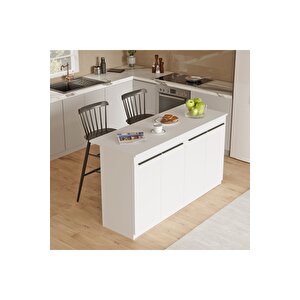Steel 4 Kapaklı 160cm Ada Mutfak Yemek Masası Beyaz Sl1-w