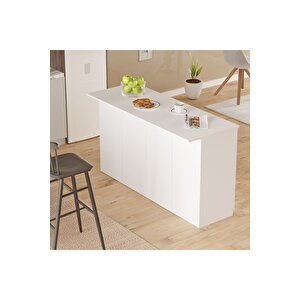 Steel 4 Kapaklı 160cm Ada Mutfak Yemek Masası Beyaz Sl1-w