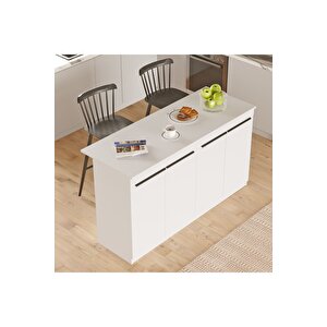 Steel 4 Kapaklı 160cm Ada Mutfak Yemek Masası Beyaz Sl1-w
