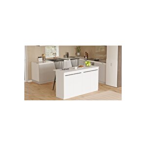 Steel 4 Kapaklı 160cm Ada Mutfak Yemek Masası Beyaz Sl1-w