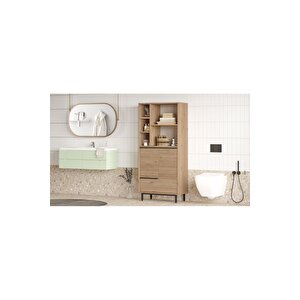 Leena Banyo Dolabı Çok Amaçlı Dolap 3 Kapaklı Metal Ayaklı Sepet La9c-s