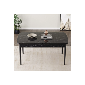 Zümra Serisi, Siyah Mermer Desen 80x132 Açılabilir Mdf Mutfak Masası Takımı 4 Adet Sandalye Cappucino