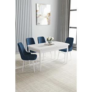 Zümra Serisi, Beyaz 80x132 Açılabilir Mdf Mutfak Masası Takımı 4 Adet Sandalye Lacivert