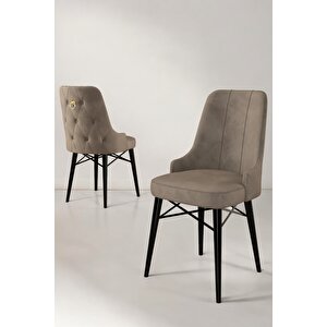 Zümra Serisi, Siyah Mermer Desen 80x132 Açılabilir Mdf Mutfak Masası Takımı 6 Adet Sandalye Cappucino