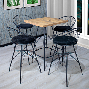 Ahsen 70x70 Kare Mutfak Yemek Masası 4 Kişilik Çapraz Telli Bar Sandalyesi Cafe Masa Çam
