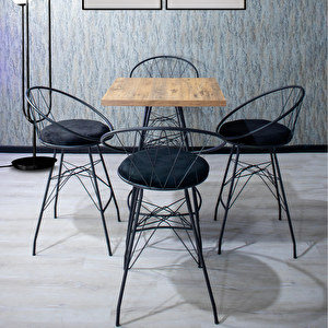Ahsen 70x70 Kare Mutfak Yemek Masası 4 Kişilik Çapraz Telli Bar Sandalyesi Cafe Masa Çam