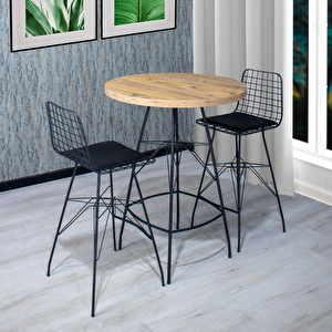 Lina 80x100 Oval Mutfak Yemek Masası 2 Kişilik Çapraz Tel Bar Sandalyesi Cafe Masa Çam