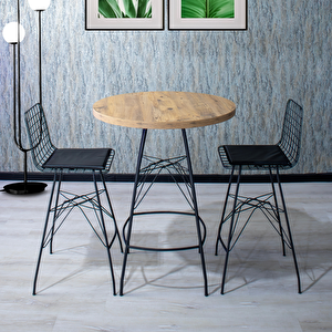 Lina 80x100 Oval Mutfak Yemek Masası 2 Kişilik Çapraz Tel Bar Sandalyesi Cafe Masa Çam