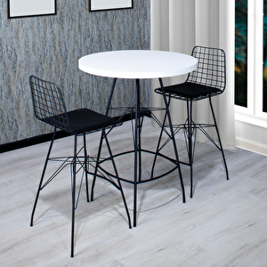 Lina 80x100 Oval Mutfak Yemek Masası 2 Kişilik Çapraz Tel Bar Sandalyesi Cafe Masa Beyaz