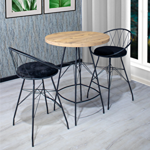 Azra 80x100 Oval Mutfak Yemek Masası 4 Kişilik Çapraz Telli Bar Sandalyesi Cafe Masa Çam