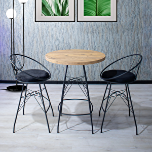 Azra 80x100 Oval Mutfak Yemek Masası 4 Kişilik Çapraz Telli Bar Sandalyesi Cafe Masa Çam