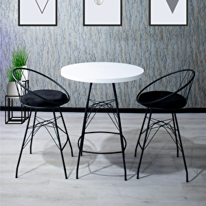 Azra 80x100 Oval Mutfak Yemek Masası 4 Kişilik Çapraz Telli Bar Sandalyesi Cafe Masa Beyaz