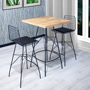 Ecrin 70x70 Kare Mutfak Yemek Masası 2 Kişilik Tel Bar Sandalyesi Cafe Balkon Masa Çam