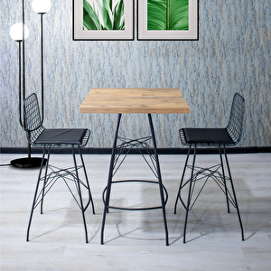 Ecrin 70x70 Kare Mutfak Yemek Masası 2 Kişilik Tel Bar Sandalyesi Cafe Balkon Masa Çam