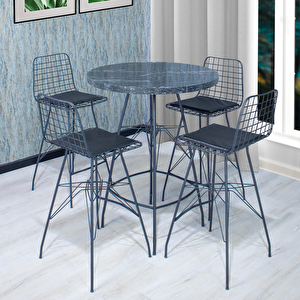 Mina 80x100 Oval Mutfak Yemek Masası 4 Kişilik Çapraz Tel Bar Sandalyesi Cafe Masa Siyah Mermer