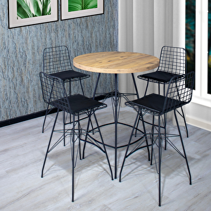 Mina 80x100 Oval Mutfak Yemek Masası 4 Kişilik Çapraz Tel Bar Sandalyesi Cafe Masa Çam