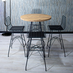 Mina 80x100 Oval Mutfak Yemek Masası 4 Kişilik Çapraz Tel Bar Sandalyesi Cafe Masa Çam