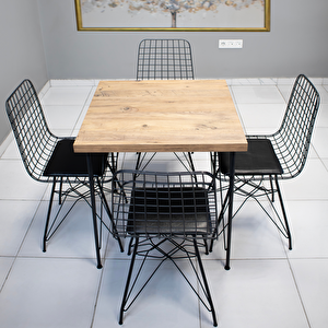 Diba 70x70 Yemek Masa Sandalye Takımı 4 Kişilik Telli Sandalye Salon Balkon Cafe Takım Çam