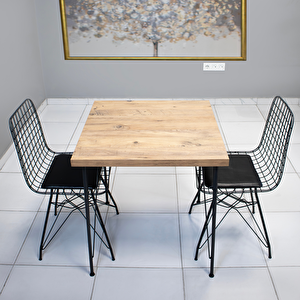 Akel 70x70 Yemek Masa Sandalye Takımı 2 Kişilik Telli Sandalye Salon Balkon Cafe Takım Çam