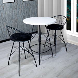 Aksa 80x100 Oval Mutfak Yemek Masası 2 Kişilik Çapraz Telli Bar Sandalyesi Cafe Masa Beyaz