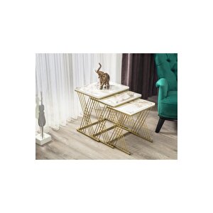 Vienna Gold Metal Ayaklı,mermer Desenli Mdf'li Zigon Sehpa