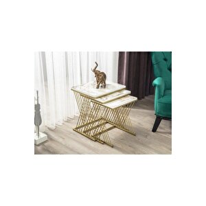 Vienna Gold Metal Ayaklı,mermer Desenli Mdf'li Zigon Sehpa