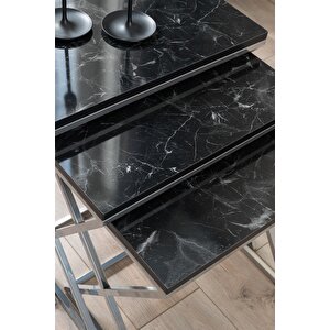 Venedik Krom Metal Ayaklı Mermer Desenli Mdf'li Zigon Sehpa