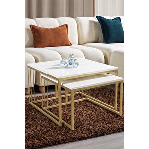 Si̇ena Gold Metal Ayakli Krem Üst Tabla Orta Sehpa Takimi