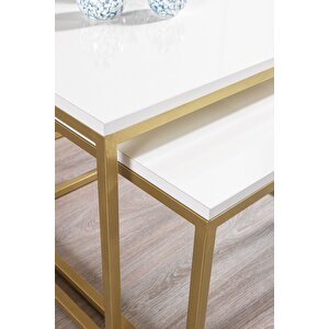 Si̇ena Gold Metal Ayakli Krem Üst Tabla Orta Sehpa Takimi