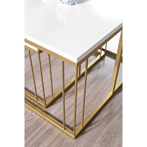 Si̇ena Gold Metal Ayakli Krem Üst Tabla Orta Sehpa Takimi