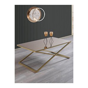 Venedik Gold Metal Ayaklı Bronz Aynalı Orta Sehpa