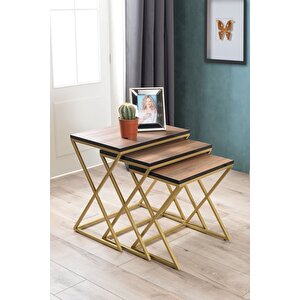Venedik Gold Metal Ayaklı,ceviz Kaplama Mdf'li Zigon Sehpa