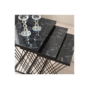 Vienna Siyah Metal Ayaklı Mermer Desenli Mdf'li Zigon Sehpa