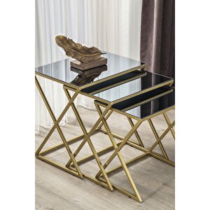 Venedik Gold Metal Ayaklı,füme Aynalı Zigon Sehpa