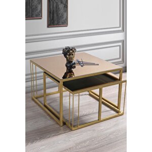 Siena Gold Metal Ayaklı Bronz Aynalı Orta Sehpa Takımı