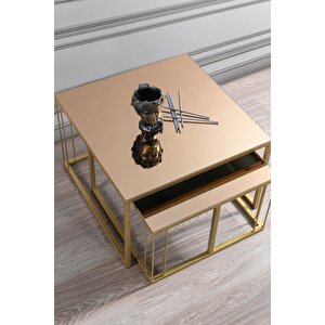 Siena Gold Metal Ayaklı Bronz Aynalı Orta Sehpa Takımı