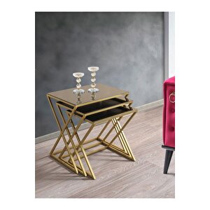 Venedik Gold Metal Ayaklı Bronz Aynalı Zigon Sehpa