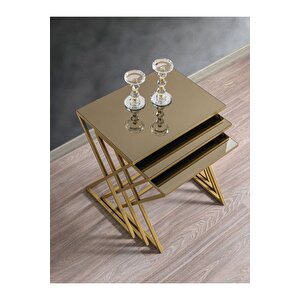 Venedik Gold Metal Ayaklı Bronz Aynalı Zigon Sehpa
