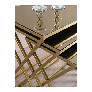 Venedik Gold Metal Ayaklı Bronz Aynalı Zigon Sehpa