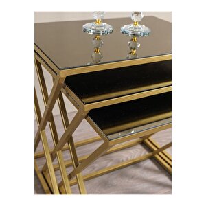 Venedik Gold Metal Ayaklı Bronz Aynalı Zigon Sehpa
