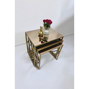 Venice Gold Metal Ayaklı Bronz Aynalı Zigon Sehpa