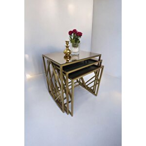 Venice Gold Metal Ayaklı Bronz Aynalı Zigon Sehpa