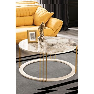 Roma Gold Metal Ayaklı,mermer Desenli Mdf'li Orta Sehpa