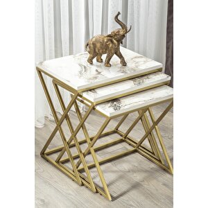 Venedik Gold Metal Ayaklı,mermer Desenli Mdf'li Zigon Sehpa