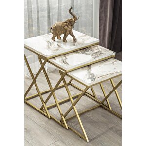 Venedik Gold Metal Ayaklı,mermer Desenli Mdf'li Zigon Sehpa