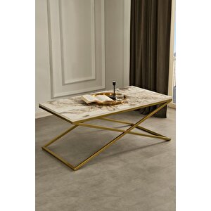 Venedik Gold Metal Ayaklı Mermer Desenli Orta Sehpa