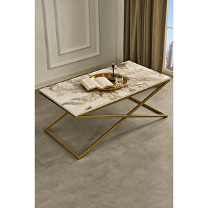 Venedik Gold Metal Ayaklı Mermer Desenli Orta Sehpa